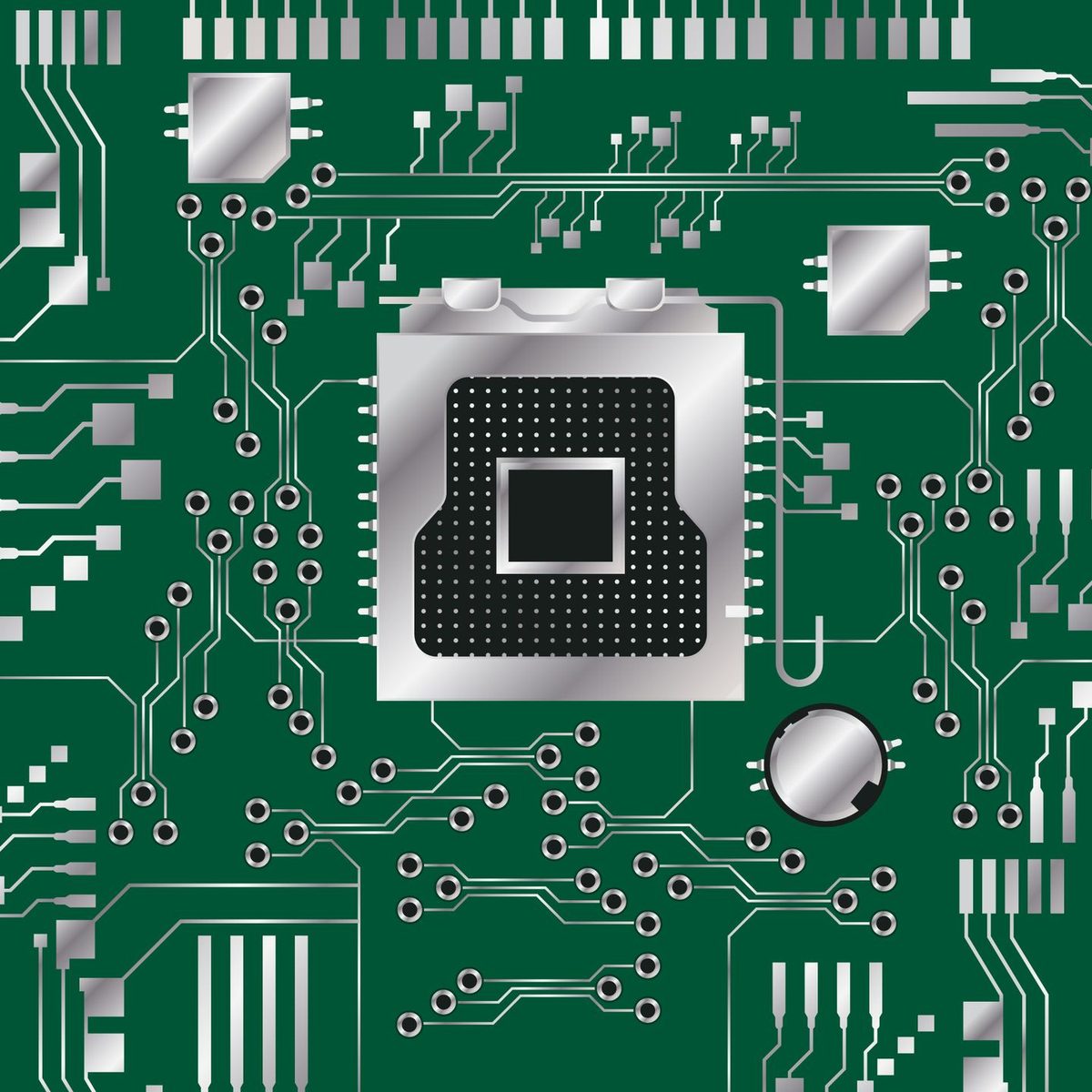 Printed circuit board with processor and components
