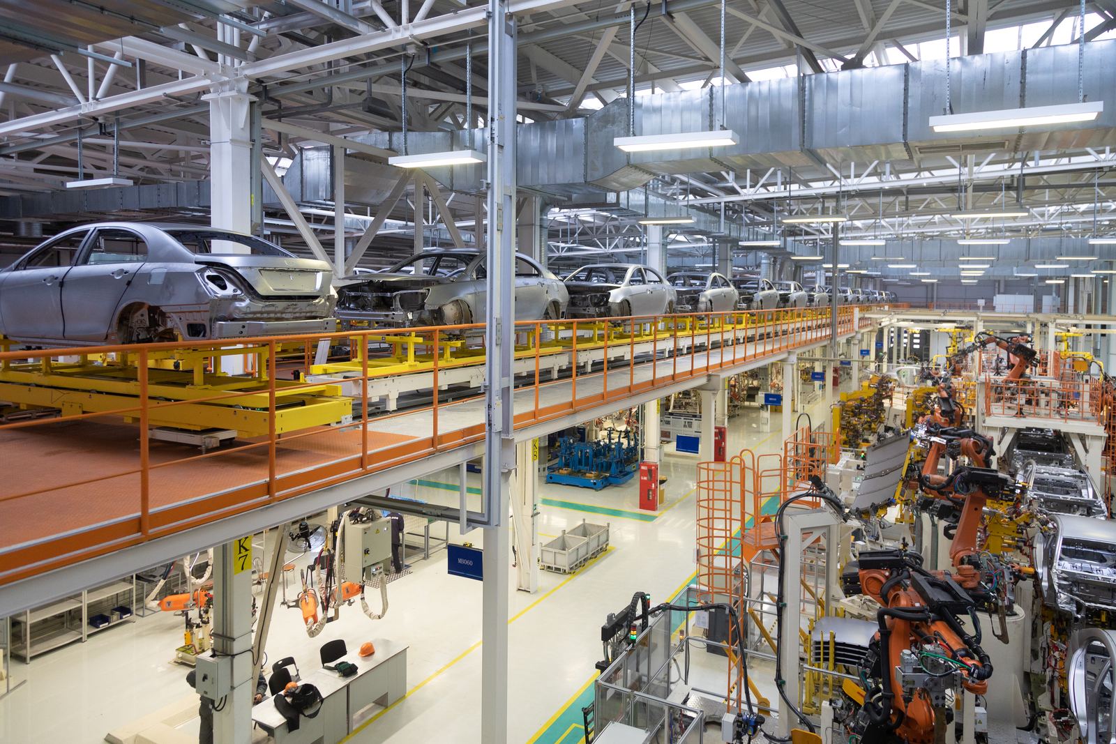 Automated production line with industrial robots